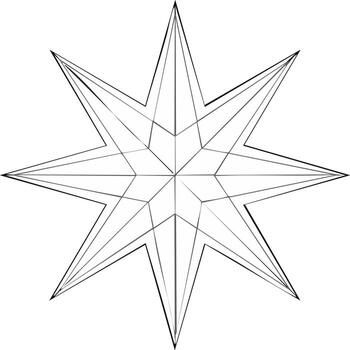 Geometric eight pointed star with faceted linear design Abstract octagram shape illustration vector