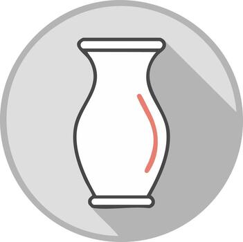 Stylized illustration of a vase with a long shadow effect and a red accent inside a gray circle vector