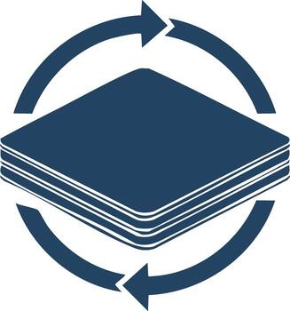 Icon of stacked layers or materials with circular arrows for recycling renewal or a continuous cycle vector