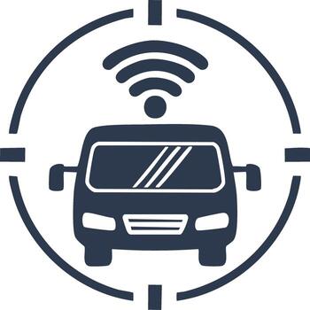 Autonomous vehicle icon with Wi-Fi signal and target crosshairs, illustrating connectivity and navigation vector