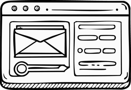 garabatear ilustración de un navegador ventana con correo electrónico cliente y usuario iniciar sesión formar interfaz vector