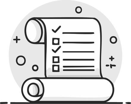 Hand drawn scroll with checklist and completed tasks doodle icon for productivity vector