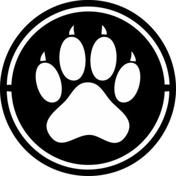 Bold wild animal paw print icon with sharp claws inside a black circular frame vector