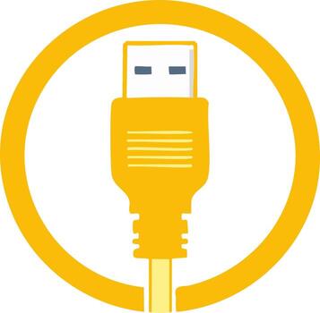 moderno amarillo USB enchufe conexión icono para digital tecnología y computadora hardware interfaz vector