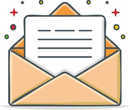 vibrante ilustración de un abierto correo sobre con un letra adentro, destacado por espumoso notificación detalles vector