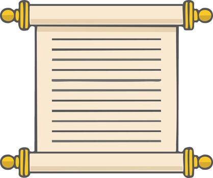 Cartoon illustration of an old parchment scroll with lines. Ancient manuscript for a message or decree vector