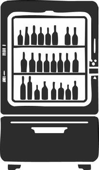 Stylized Beverage Vending Machine with Multiple Bottles on Shelves Grunge Icon vector
