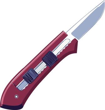 Utility knife with retractable blade, sharp cutting tool with red handle, box cutter for arts and crafts projects vector