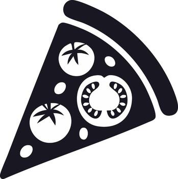 Monochrome icon of a pizza slice with tomato toppings for a pizzeria menu vector