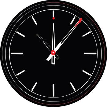 Elegant minimalist analog clock face with white hands and red second hand indicating time vector
