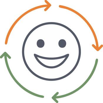 Smiley face with arrows in a circular loop representing a process or cycle vector