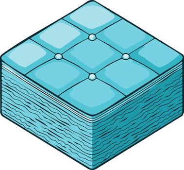 Light Blue Tufted Mattress Isometric Icon with Diamond Pattern and Buttons vector