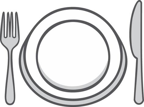 Modern Table Setting with Empty Plate, Fork, and Knife Icon, Restaurant Concept vector