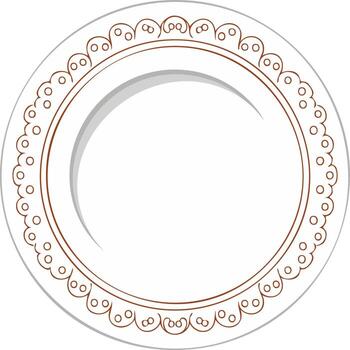 Decorative Round Plate with Intricate Brown Border Pattern and Subtle Shadow vector