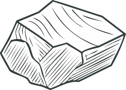 Hand drawn boulder illustration, block shaped mineral with texture, rocky fragment isolated vector