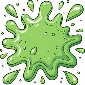 A vibrant green cartoon slime splat exploding with drips and bubbles vector