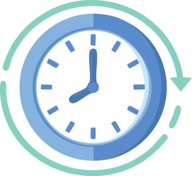 Blue Clock Icon with Circular Refresh Arrow Symbolizing Time Management and Cycle vector