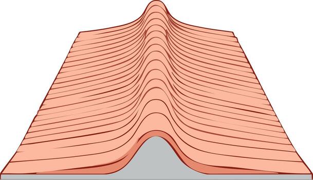 resumen 3d ilustración de un contorneado superficie con ondulado líneas y central pico vector