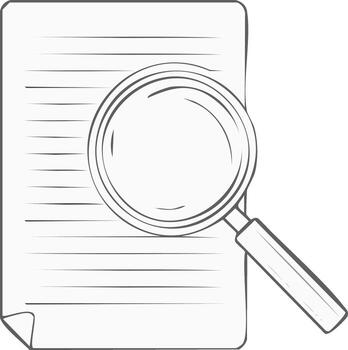 Magnifying glass on a document with lines, concept of research and analysis vector