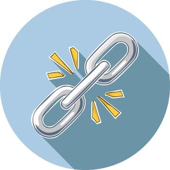 Broken Chain Links on a Blue Circle, Symbolizing Weakness and Disconnect vector