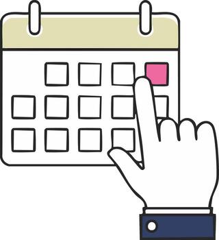 Person selecting a date on a calendar with a finger, symbolizing planning and scheduling vector