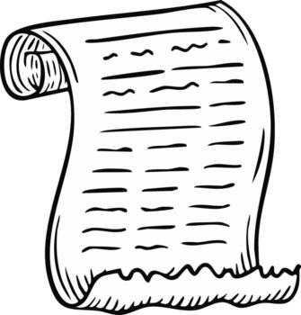 Hand drawn black and white scroll with text and wavy bottom edge vector