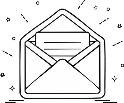 Open Envelope with Letter Outlined with Stars, Circles and Lines vector