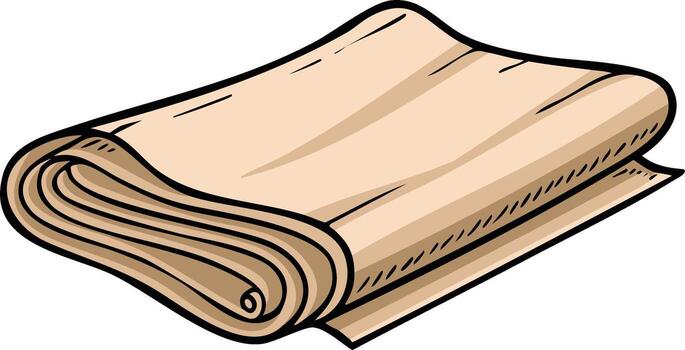 Rolled beige fabric material illustration with folded layers and simple sketch style vector