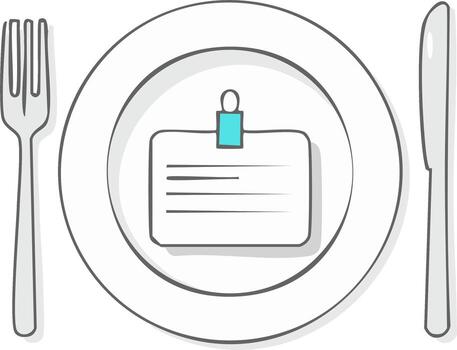 Professional name tag served on a dinner plate with cutlery business networking concept vector