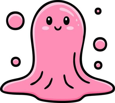 dibujos animados rosado gota con burbujas, sonriente expresión, dibujos animados estilo vector