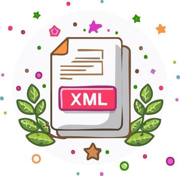 XML File Icon with Decorative Leaves and Stars Illustration File Extension Illustration vector