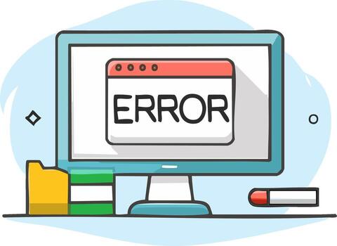 Computer screen displaying an urgent error message, symbolizing a system breakdown, software bug, or technical issue vector