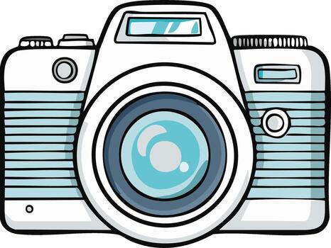 estilizado digital cámara con reflexivo lente y destello vector