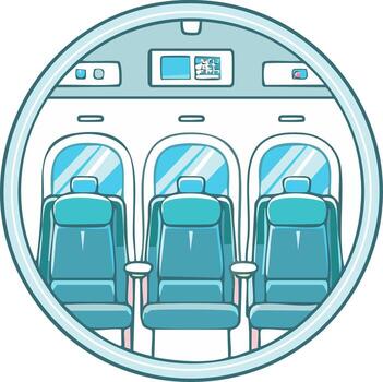 Interior View of Airplane Cabin with Three Empty Seats and Windows vector