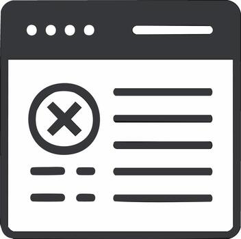 Minimalist flat icon of a browser window displaying an error message or rejection symbol vector