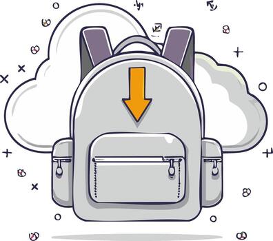 Digital Backpack for Data Upload, Style Illustration of Cloud Storage and Download vector