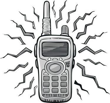 Cartoon style portable radio device emitting signals with zig zag lines vector