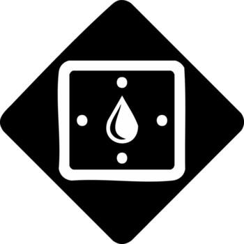 Black Diamond Shape with White Water Drop Icon in a Square Frame with Four Dots Design vector