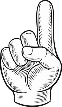 Hand with index finger pointing up in a sketched style vector