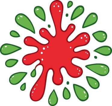 Dynamic Red Paint Splash with Energetic Green Droplets and Playful Dots vector