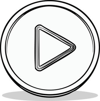 negro y blanco jugar botón símbolo con un circular contorno y grueso líneas vector