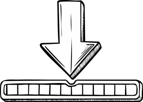 dibujado a mano flecha icono señalando hacia un cargando bar, indicando descargar Progreso o un pendiente actualizar vector