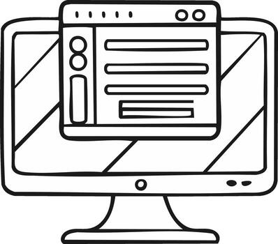 Hand drawn monitor with a pop-up window, representing computer and information vector