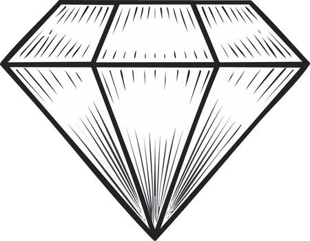 Bold single diamond drawing with graphic linear fill creating a geometric gemstone aesthetic, design element, simple precious stone outline vector