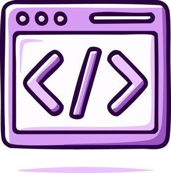 Purple Coding Window Shows HTML Programming Symbol with Less Than and Greater Than Signs vector