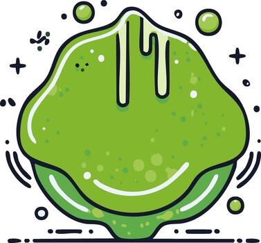vibrante verde pegajoso gota monstruo personaje con goteo líquido textura y caprichoso destellos vector