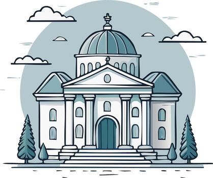 Classical Building with Dome and Columns in a Stylized Design vector
