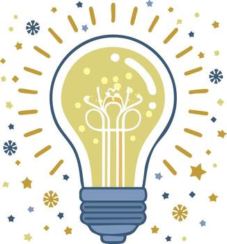 creativo idea representado por brillante bombilla con brillante chispas y estrella elementos vector