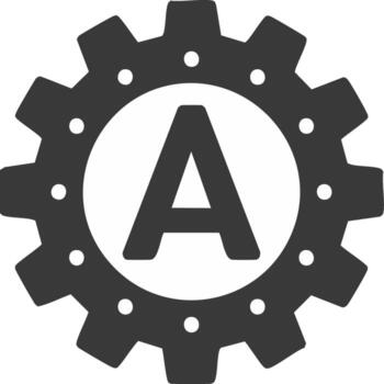 un letra inicial símbolo dentro un oscuro gris engranaje icono representando ajustes Ingenieria tecnología y proceso conceptos vector