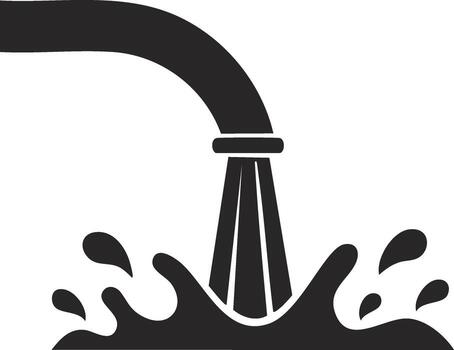 Pipe pouring liquids into water, creating splash, water pouring from pipe, icon vector